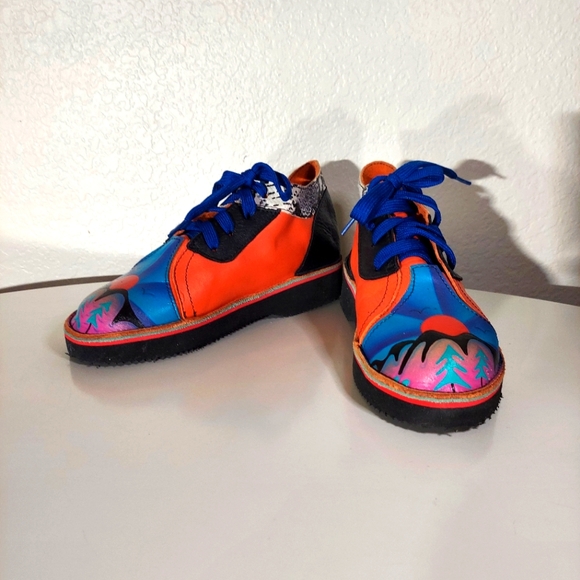 Sole Tech Multicolor Leather Sunset Design Lace Up Shoes - Picture 7 of 15